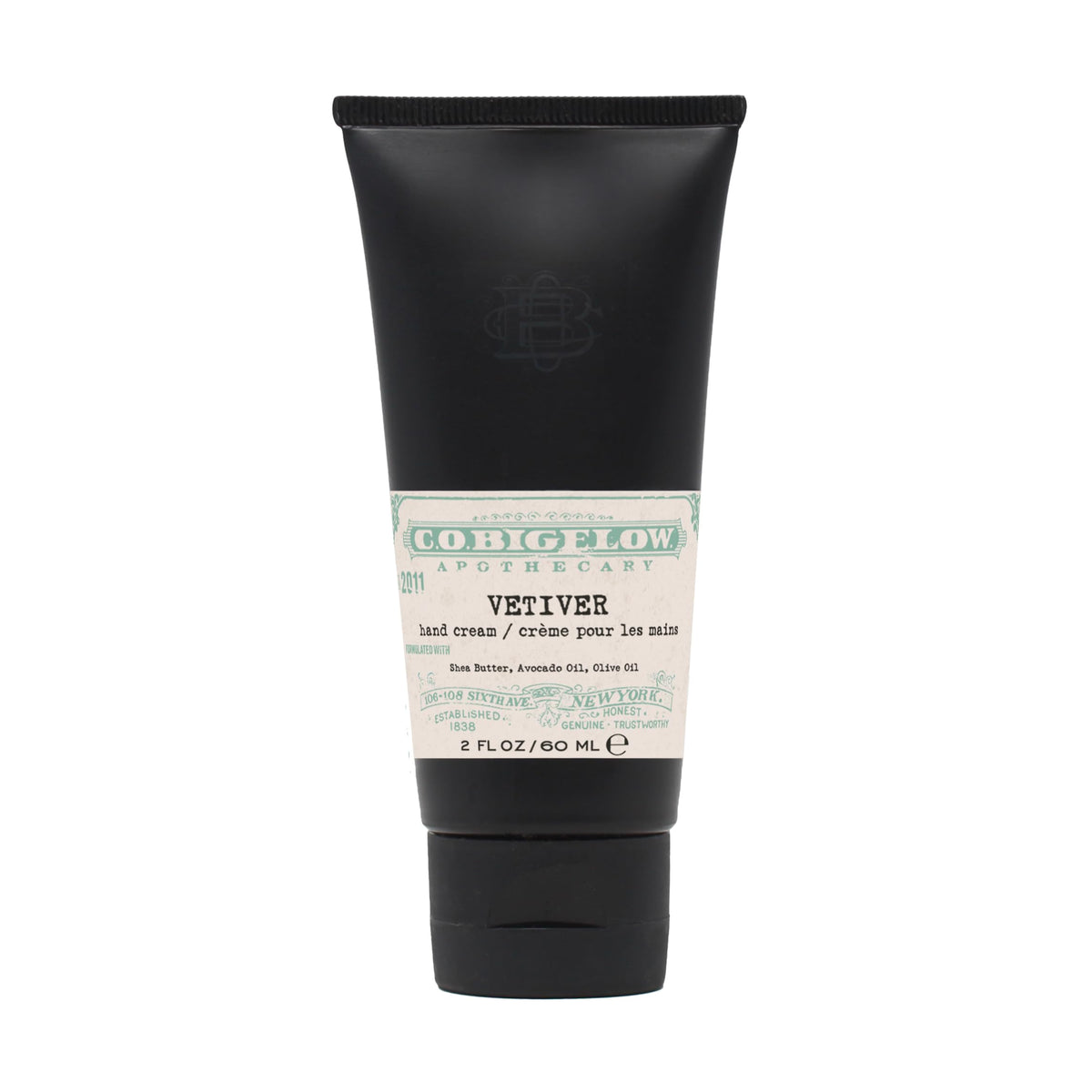 C.O. Bigelow Vetiver hand cream bottle showing creamy hydration for daily softness.