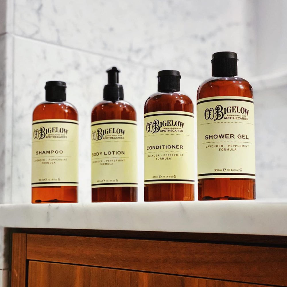 C.O. Bigelow Lavender Peppermint Conditioner packaging signals USA-made quality