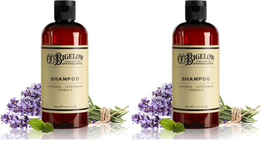 C.O. Bigelow Lavender Peppermint Shampoo bottle front, sulfate-free cleansing for refreshed, shiny hair.