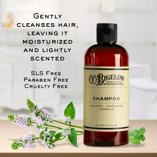 C.O. Bigelow Lavender Peppermint Shampoo lather shows rich foam for thorough cleansing.
