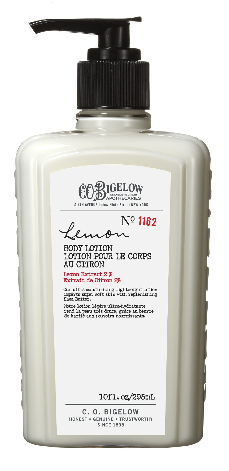 C.O. Bigelow Lemon Body Lotion texture close-up showing fast absorption.