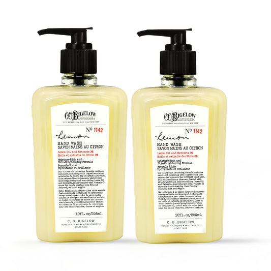 C. O. Bigelow lemon hand wash bottle shows lemon extract for a refreshing cleanse