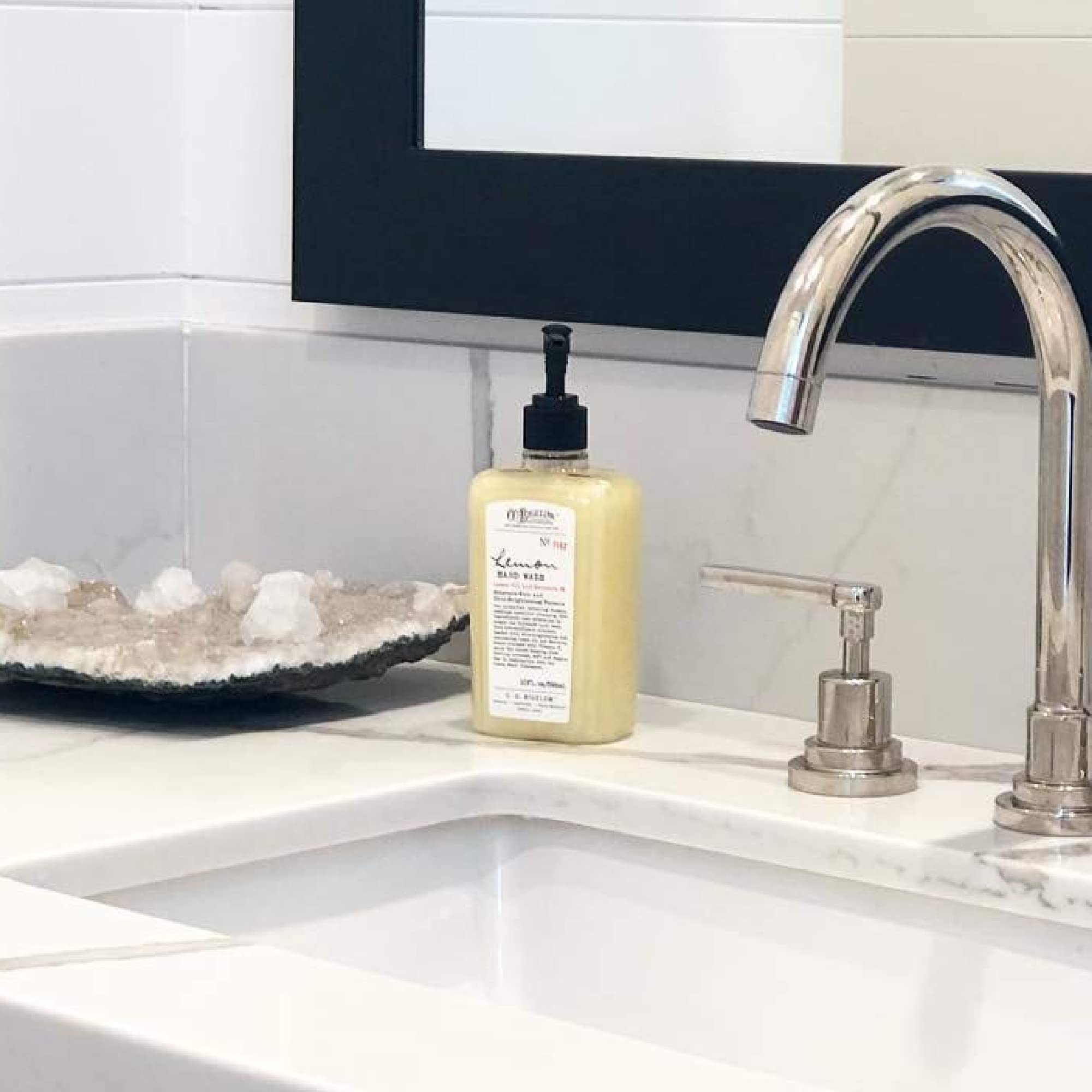Kitchen sink setup with C. O. Bigelow lemon hand wash for easy hand cleansing