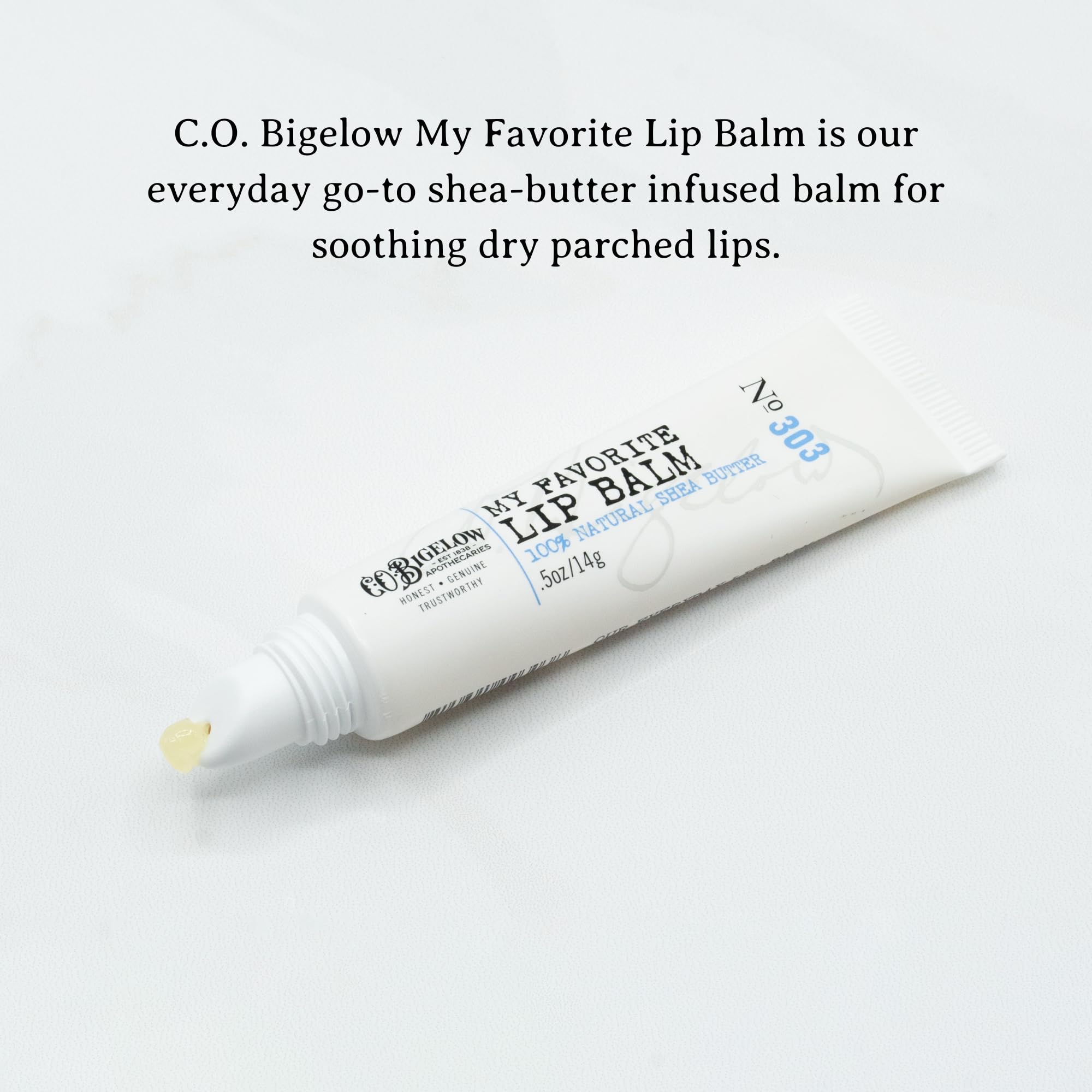 C. O. Bigelow lip balm tubes close-up showing smooth, unscented formula