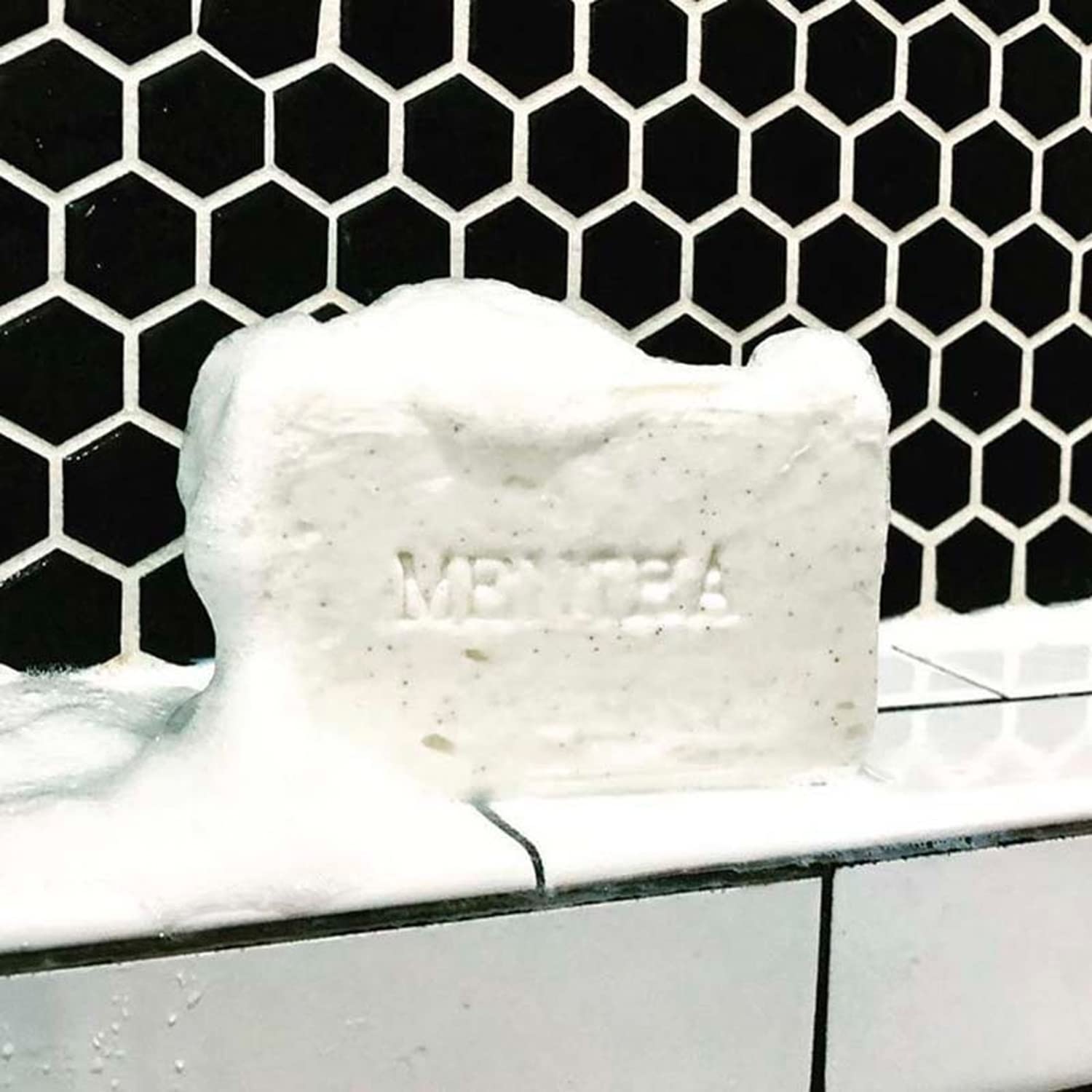 C.O. Bigelow Mentha exfoliating bar soap USA-made on bathroom shelf