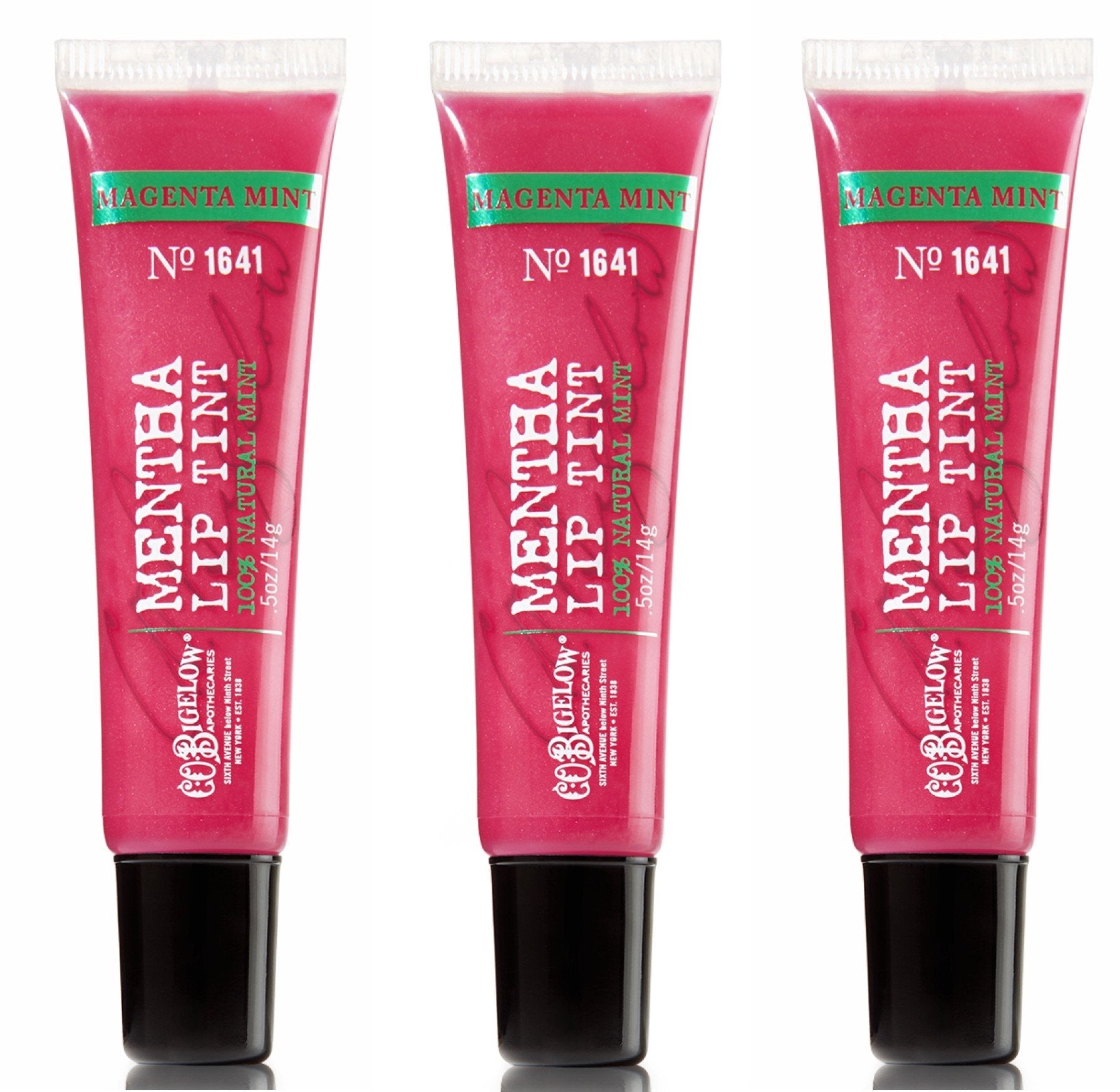 C.O. Bigelow Mentha Lip Tint 3-pack with sheer magenta mint shade and cooling sensation