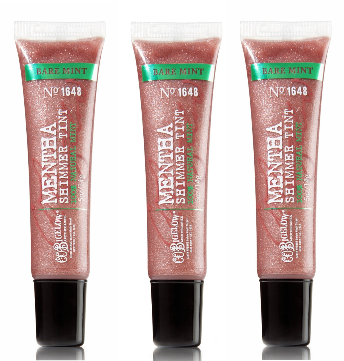 C.O. Bigelow Mentha Shimmer Tint Bare Mint 3-pack for a minty shimmer lip look
