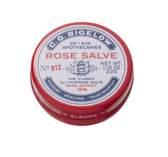 C.O. Bigelow Rose Salve tin with rose extract for lips and skin care.