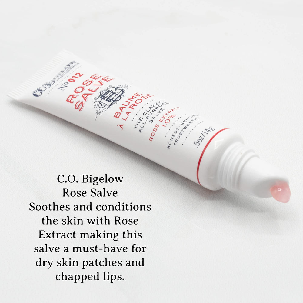 C.O. Bigelow Rose Salve Tubes in bag for quick moisture on the go.