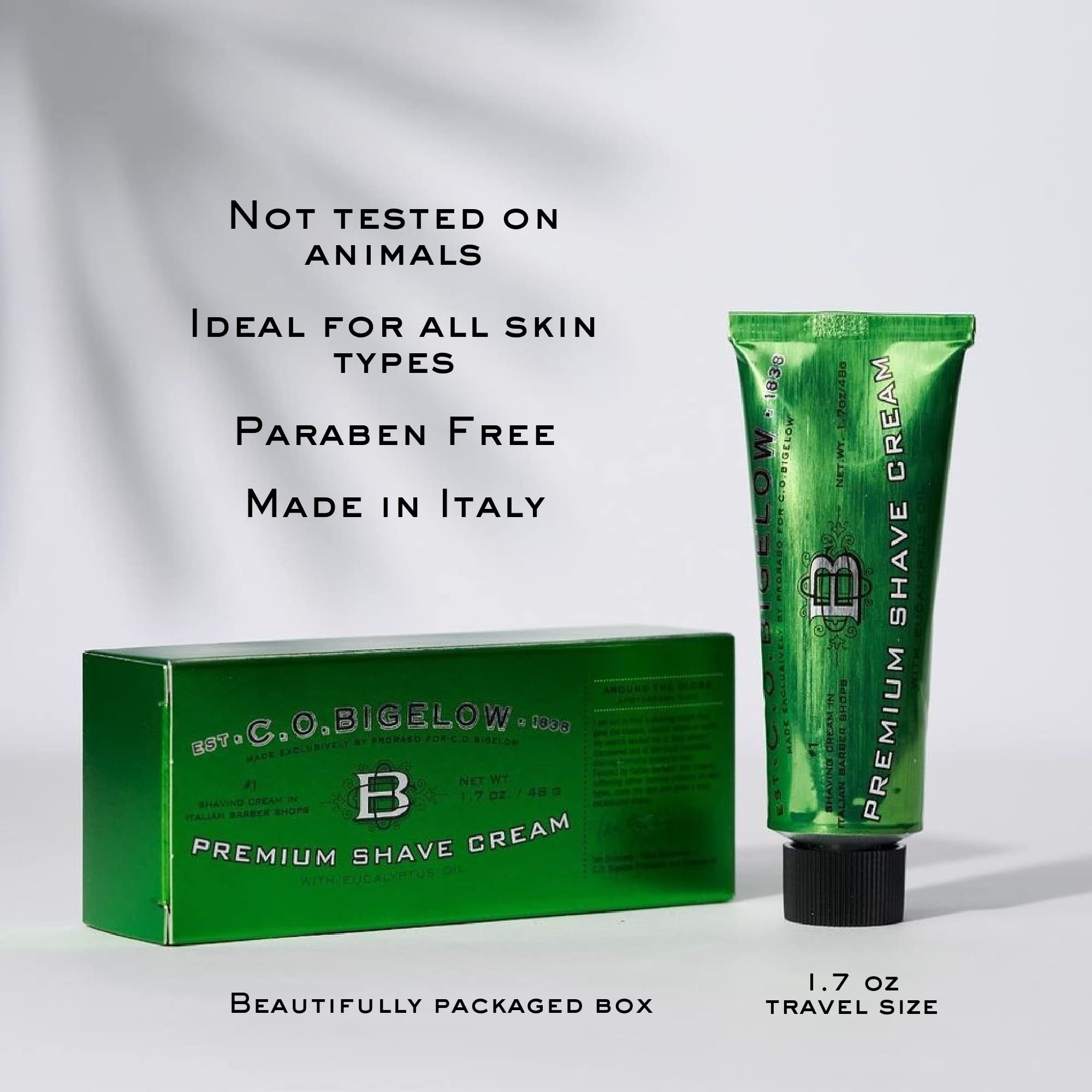 C.O. Bigelow shaving cream with brush illustrates versatile shaving use.