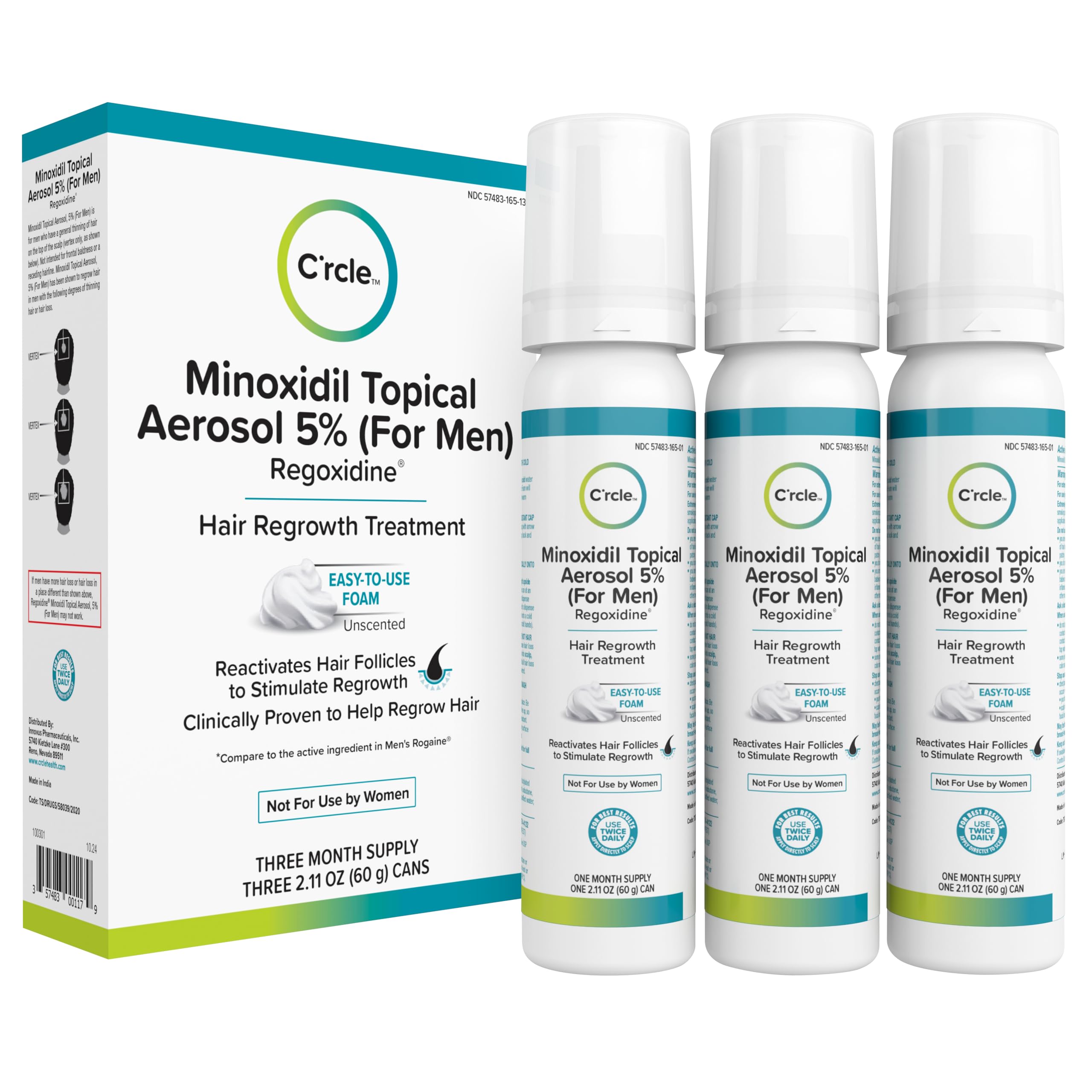 C'rcle Minoxidil 5% Foam unscented bottle for easy daily use
