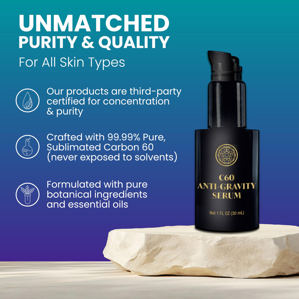C60 Purple Power serum texture swirl reveals lightweight absorption.