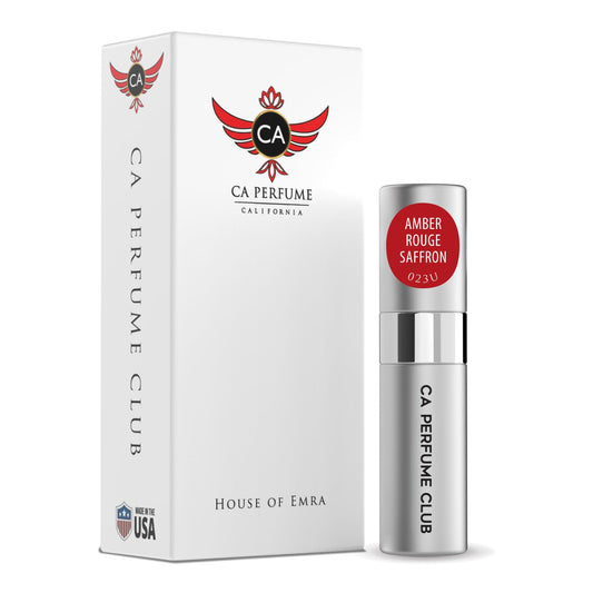 CA Perfume Amber Rouge Saffron bottle front, unisex fragrance for daily wear.