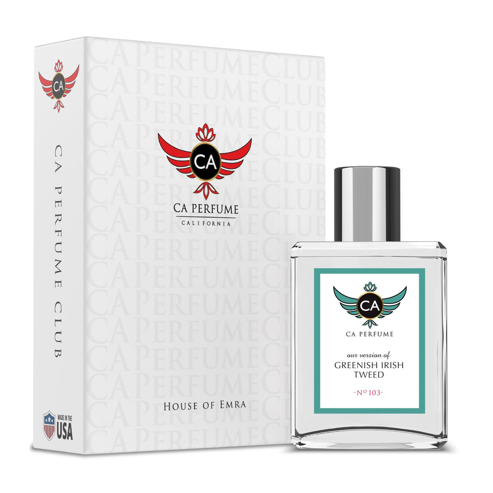 CA Perfume Impression Greenish Irish Tweed bottle showing long-lasting woody floral musk for daily wear