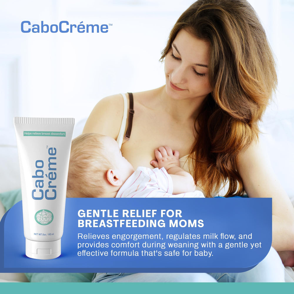 Cabocreme breast cream application before bed for cooling relief.