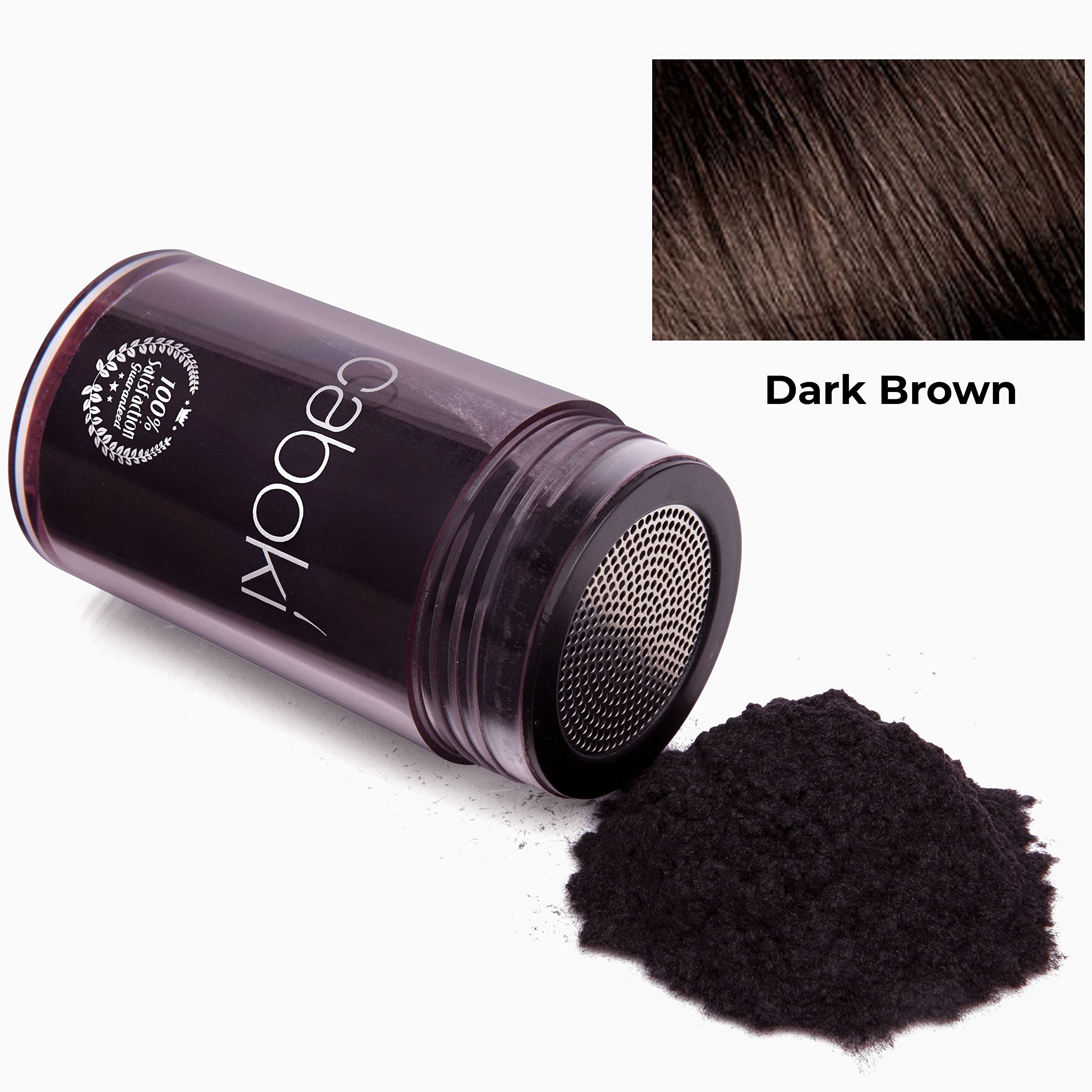 Caboki packaging in dark brown matches hair color.