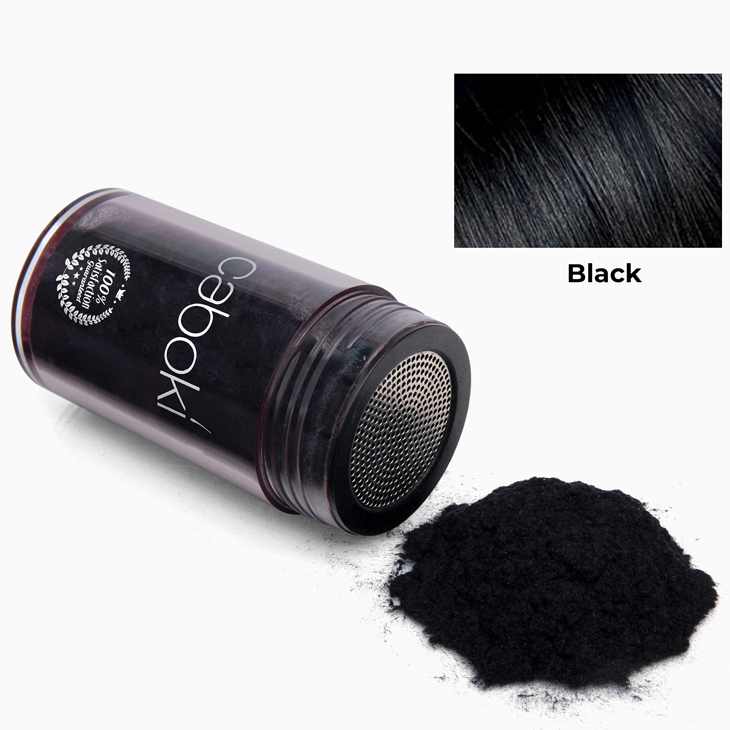 Caboki fiber powder dispense shows easy shake-on application.