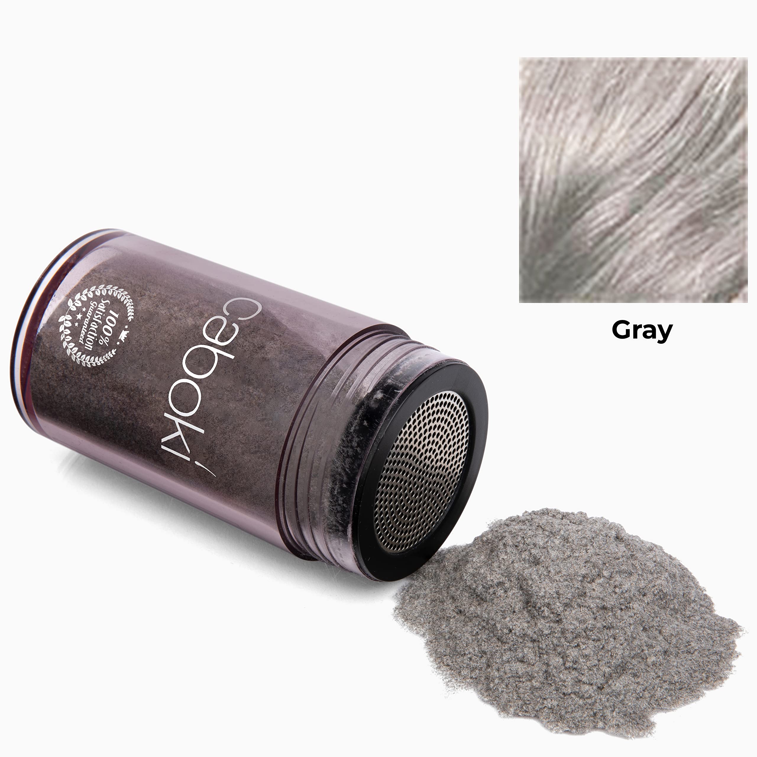 Caboki fiber powder dispense enables quick coverage on thinning areas.