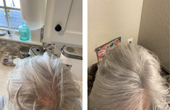 Close-up of thinning part before and after Caboki for natural look.