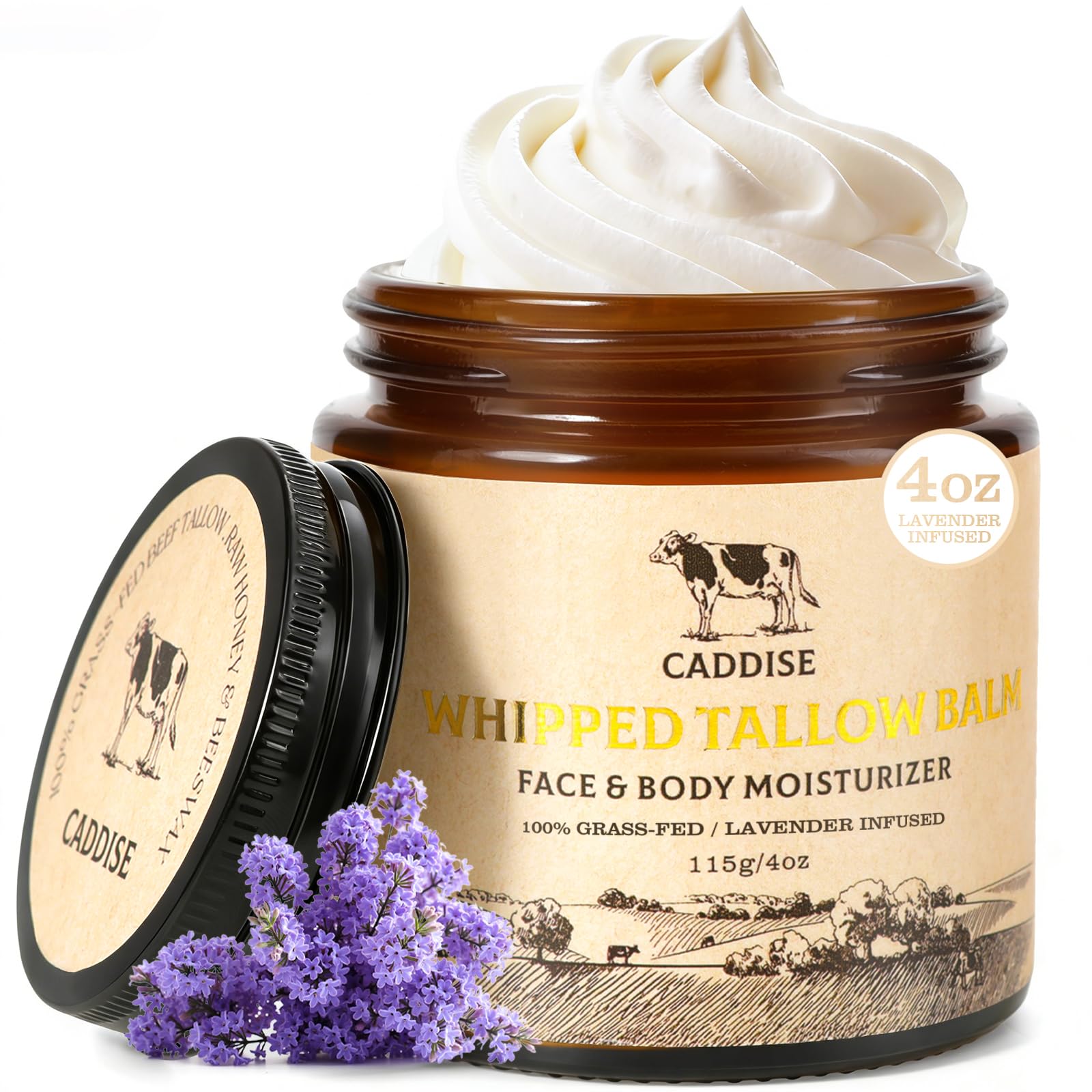 CADDISE whipped beef tallow lavender jar cream nourishes and softens the skin.