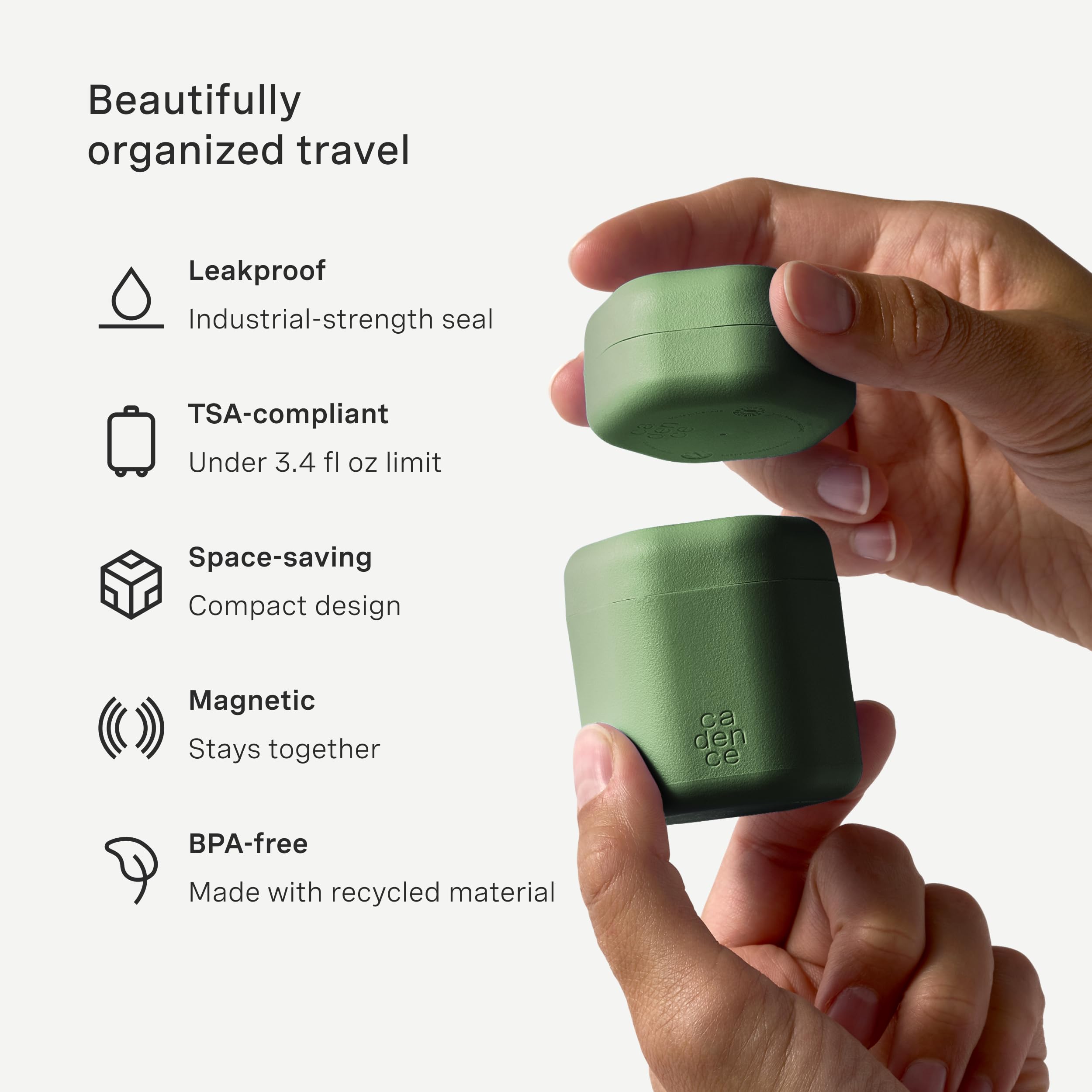 Cadence basic body capsule medium 1.32 oz ideal for longer trips and refills.