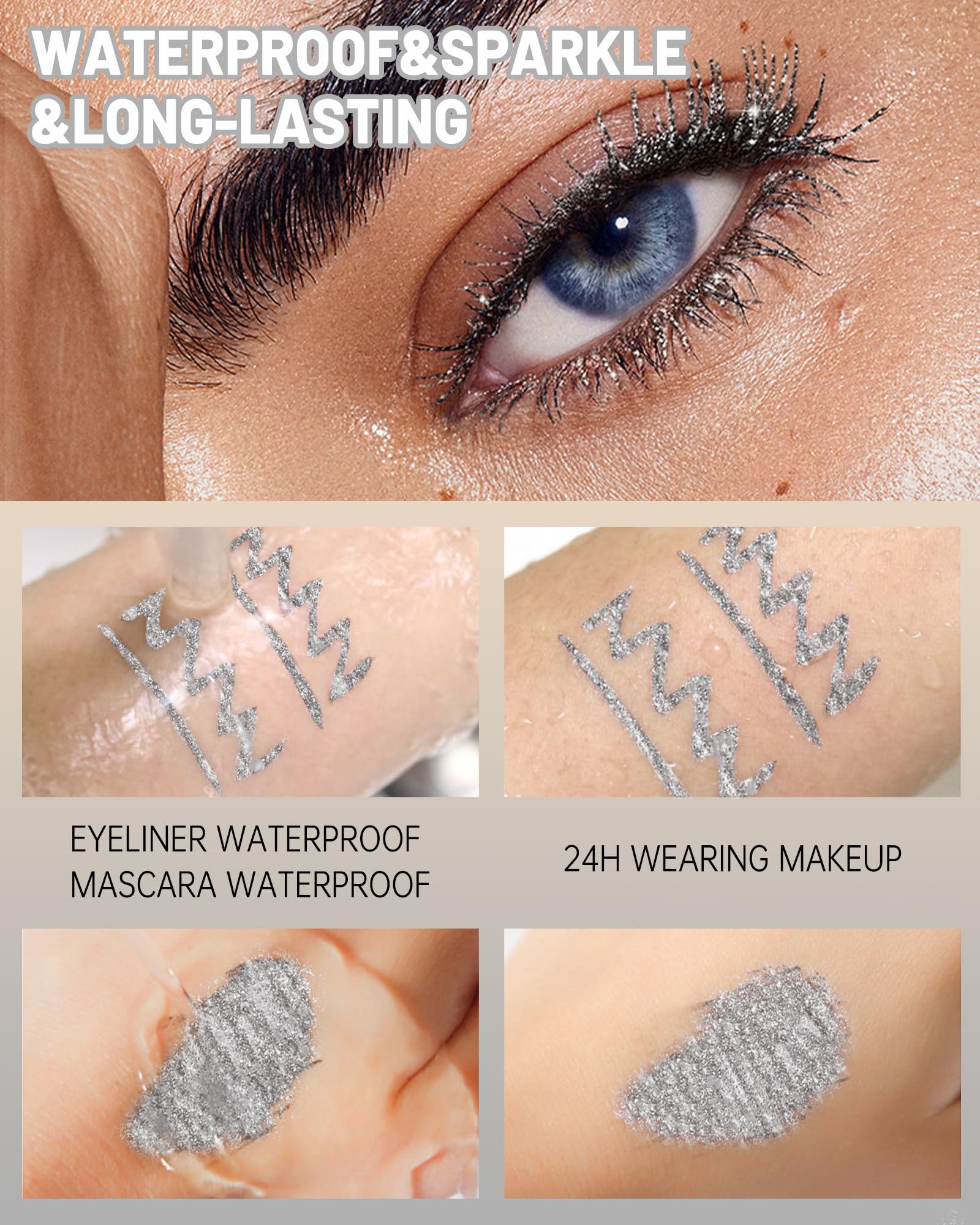 Caedelfly diamond glitter purple eyeliner tip shows rich color payoff.