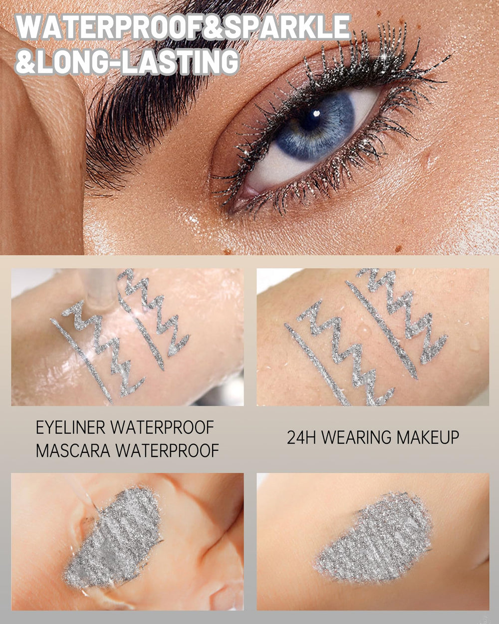 Caedelfly diamond glitter purple eyeliner tip shows rich color payoff.