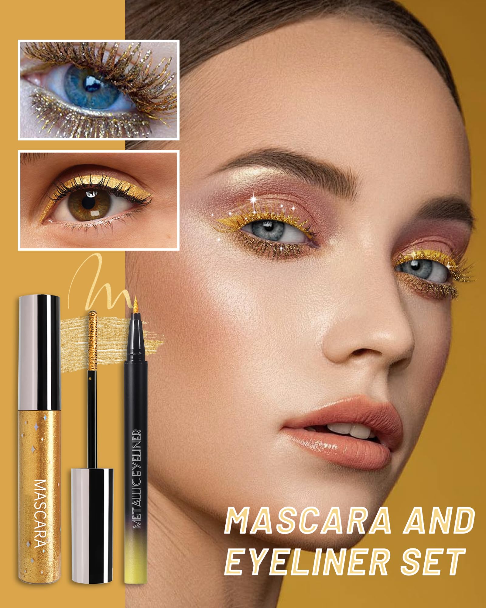 Caedelfly liquid eyeliner gold glitter pen provides precise, quick-dry shimmer along the lash line.