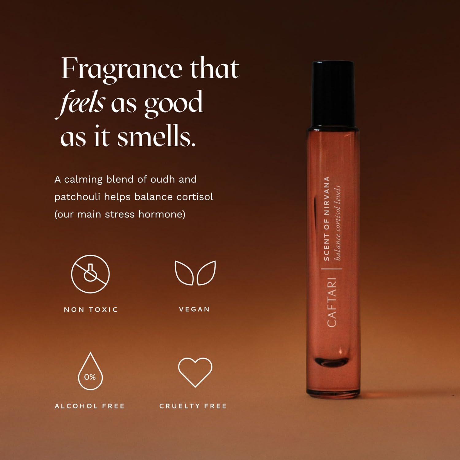 Caftari travel-size rollerball 10ml shown for on-the-go touch-ups.