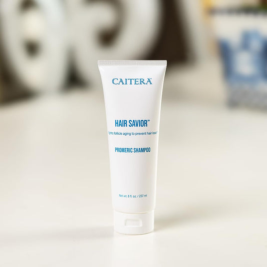 Caitera Hair Savior Promeric Shampoo with turmeric swirl suggests scalp-refreshing properties