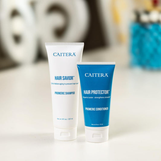 Caitera Promeric conditioner bottle front ready to nourish and smooth thinning hair