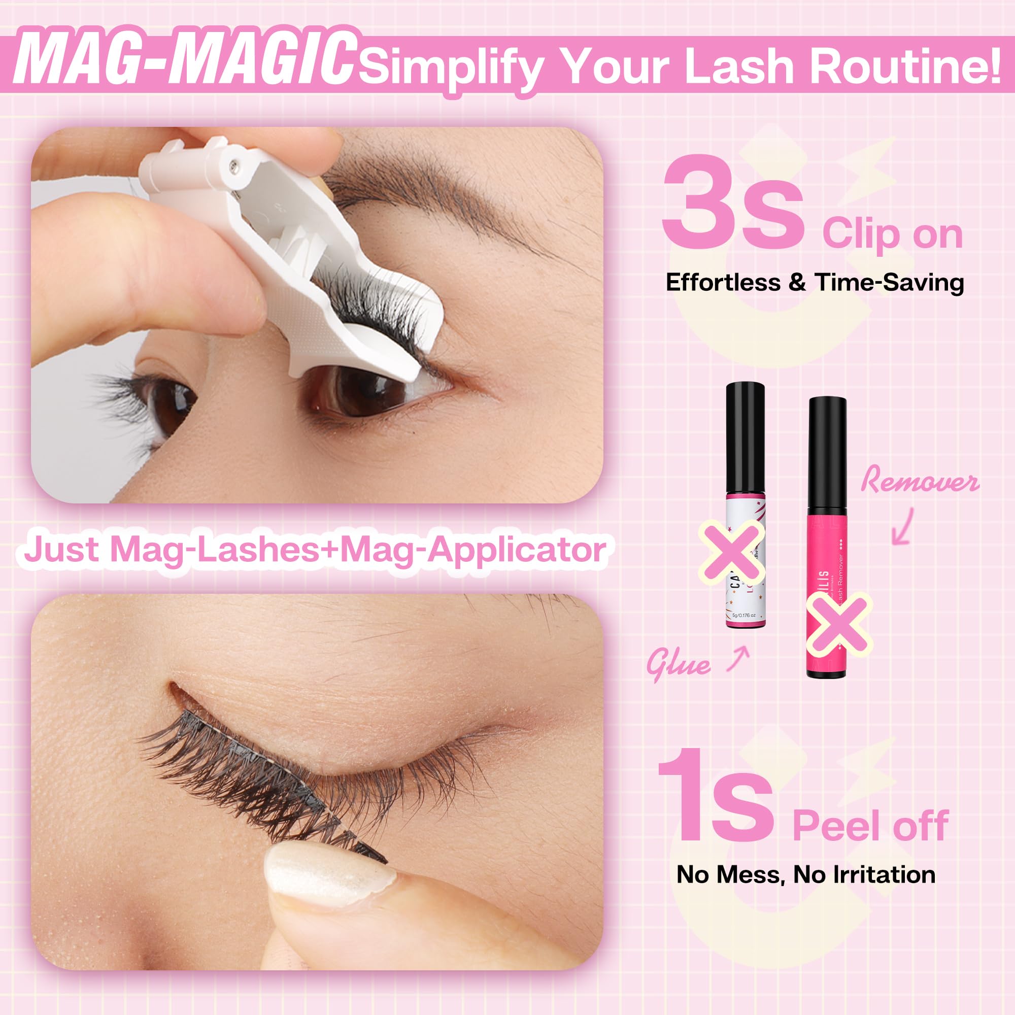 CALAILIS magnetic eyelashes easy 3-second attachment using the included applicator.