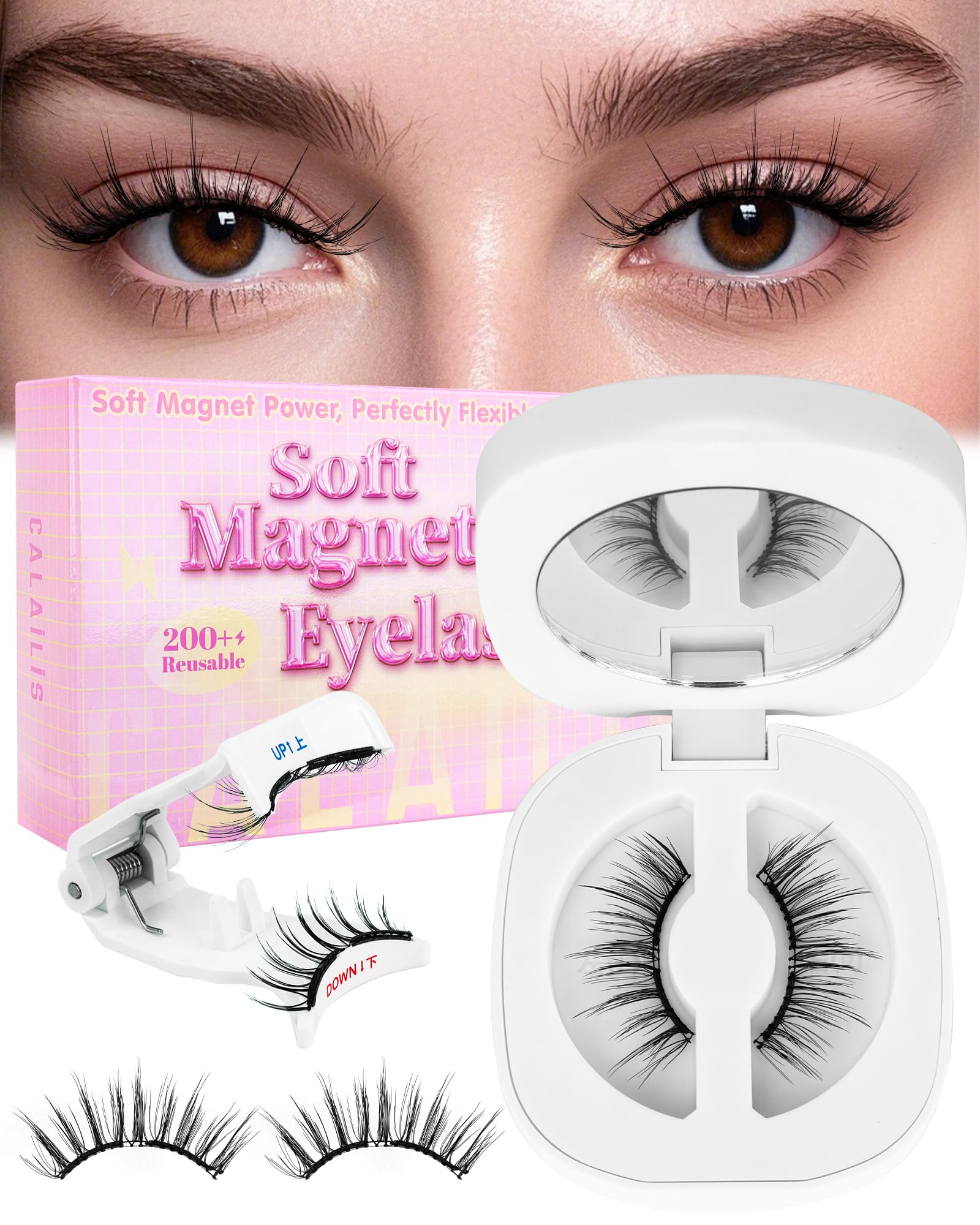 CALAILIS magnetic eyelashes upgraded soft magnets for glue-free, comfortable wear all day.