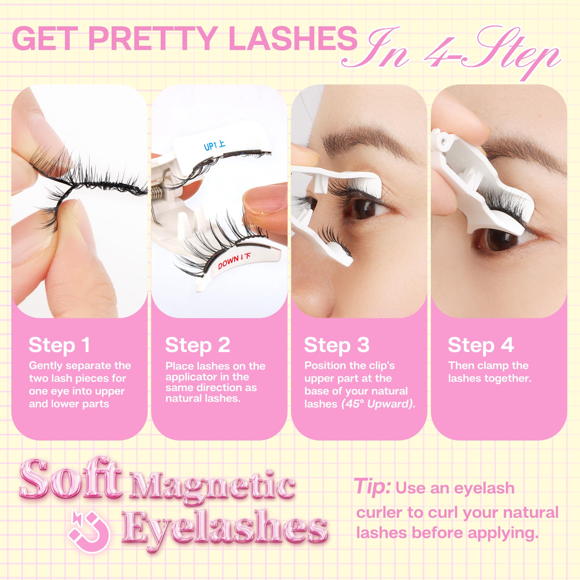 CALAILIS magnetic eyelashes with applicator tool for precise lash placement.