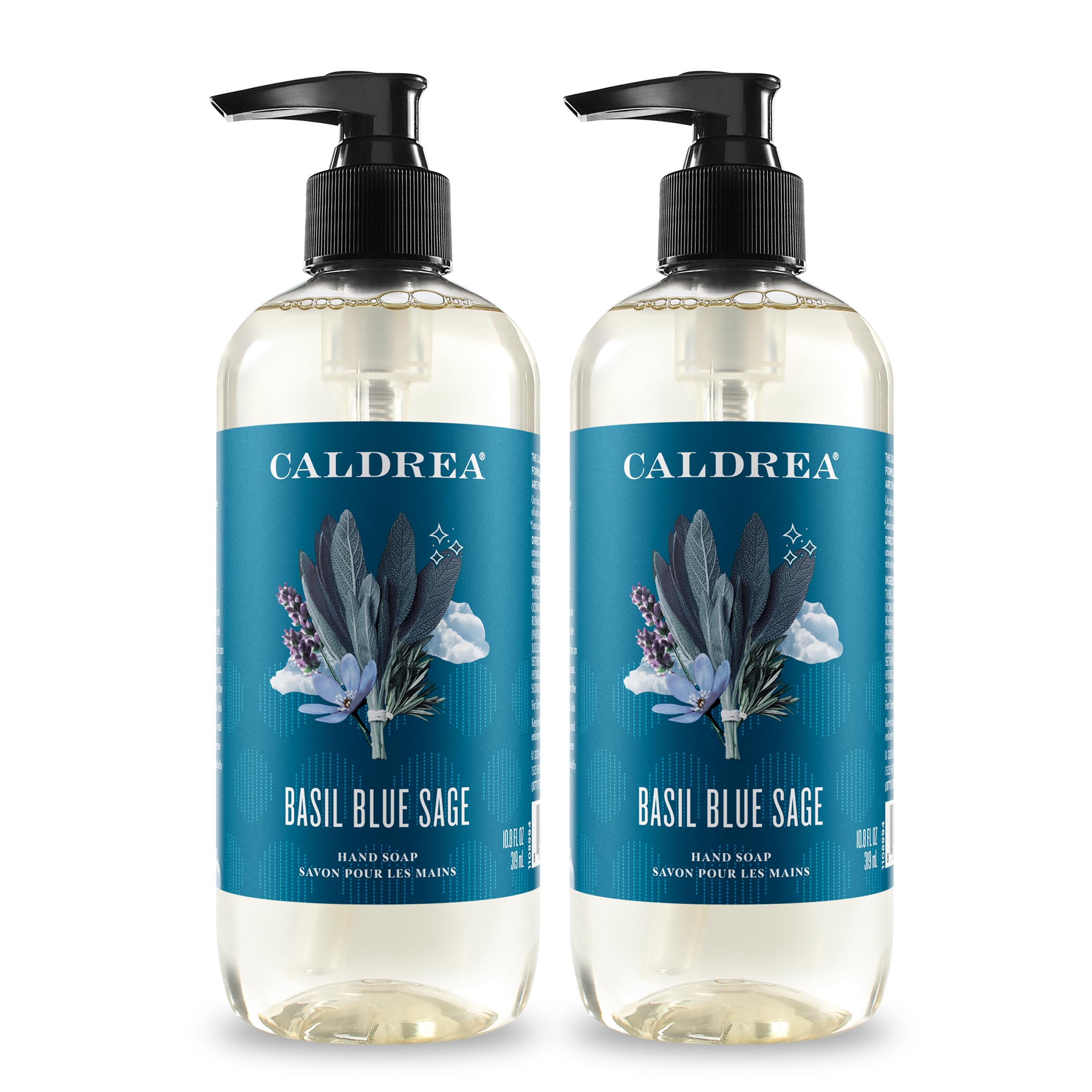 Caldrea Basil Blue Sage hand soap bottle for refreshing cleansing and soft hands