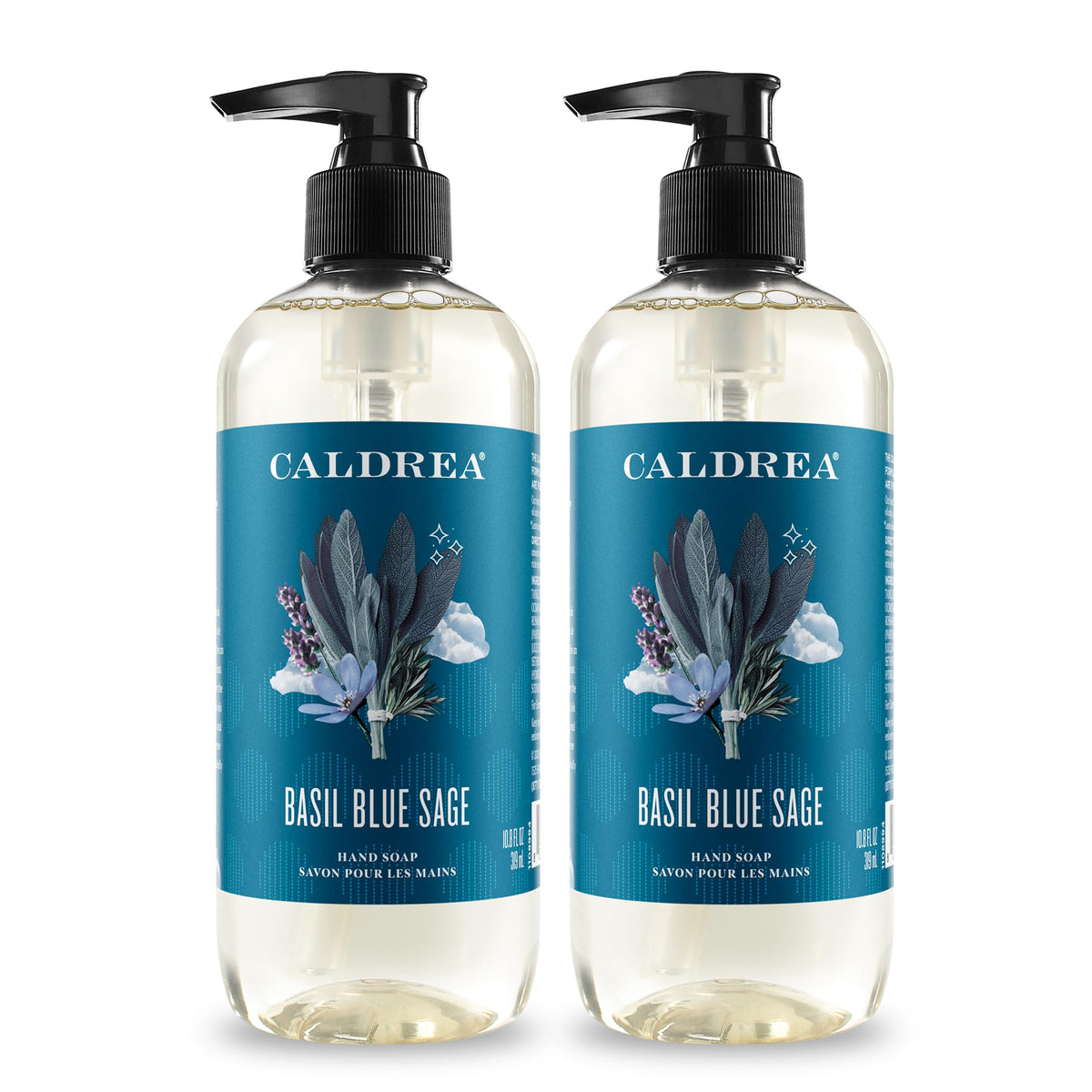 Caldrea Basil Blue Sage hand soap bottle for refreshing cleansing and soft hands