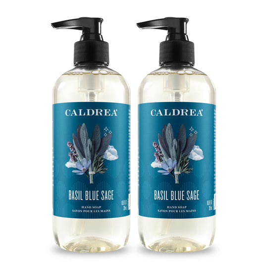Caldrea Basil Blue Sage hand soap bottle for refreshing cleansing and soft hands