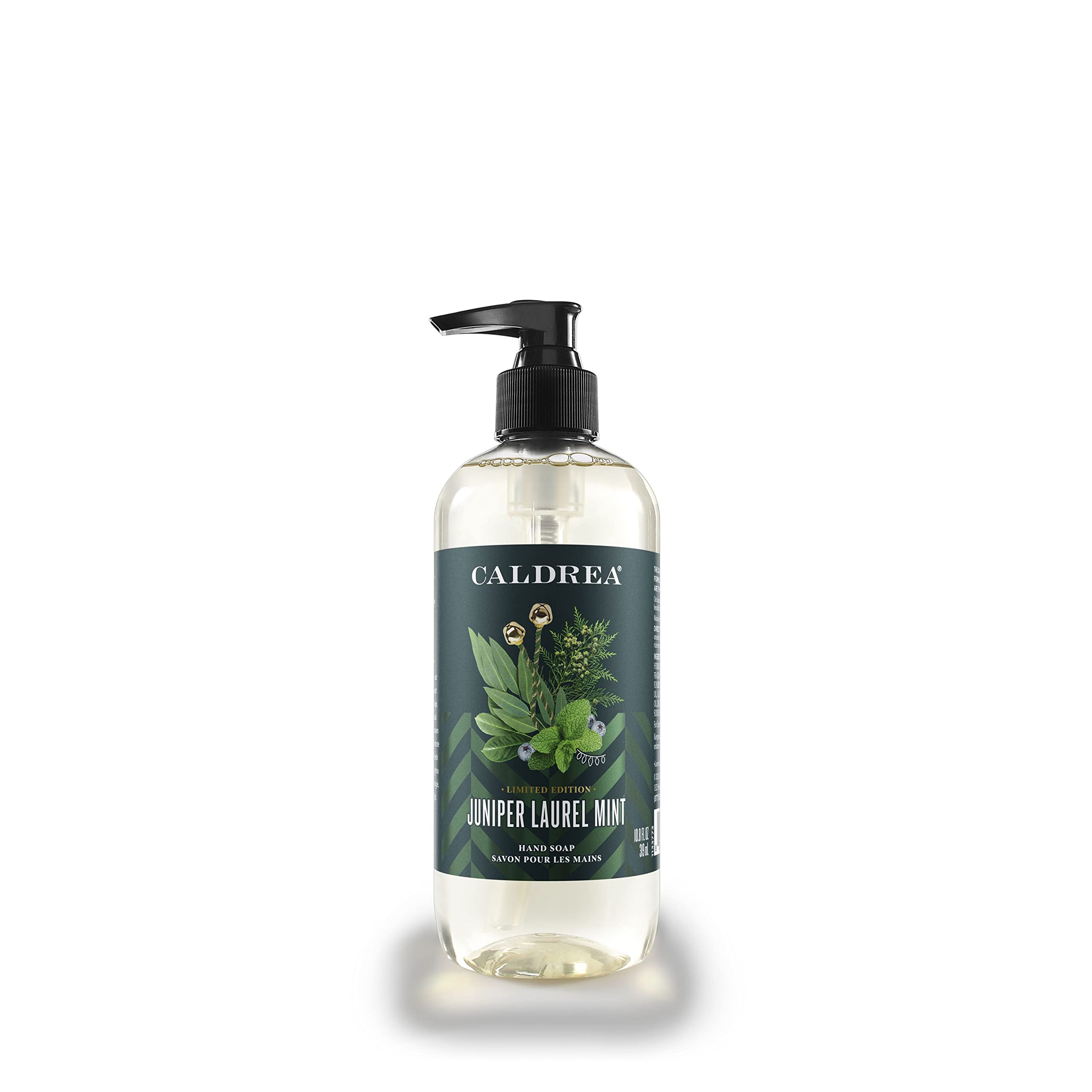 Caldrea hand wash ingredients with aloe vera and olive oil for gentle conditioning.