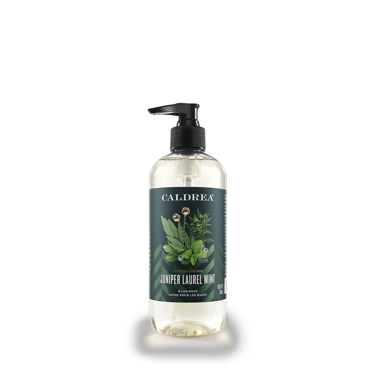Caldrea hand wash ingredients with aloe vera and olive oil for gentle conditioning.