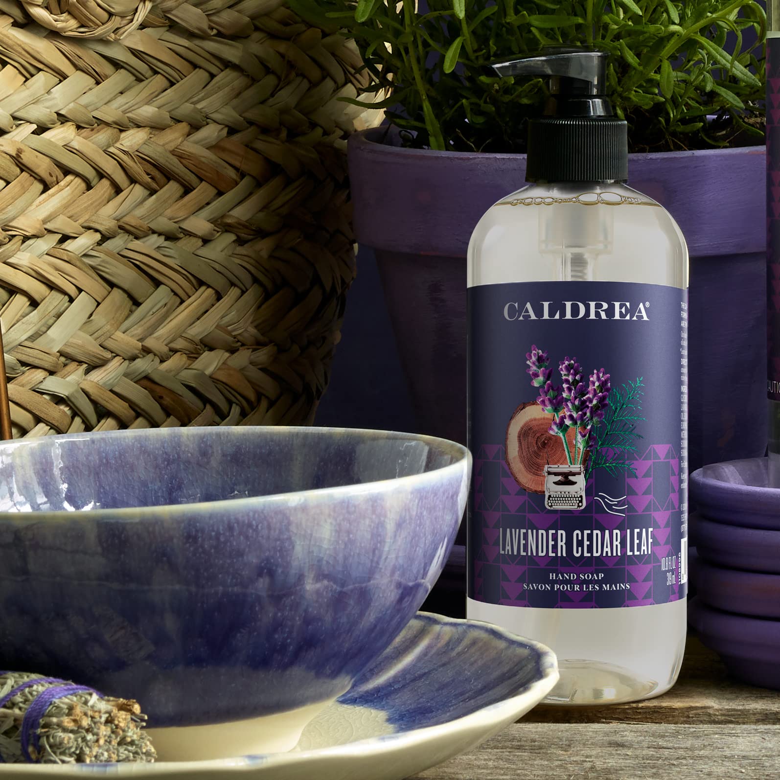 Caldrea pump dispenser enables easy one-handed use.