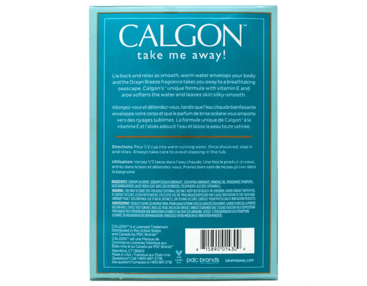 Calgon Ocean Breeze bath beads fizz and dissolve in warm water.