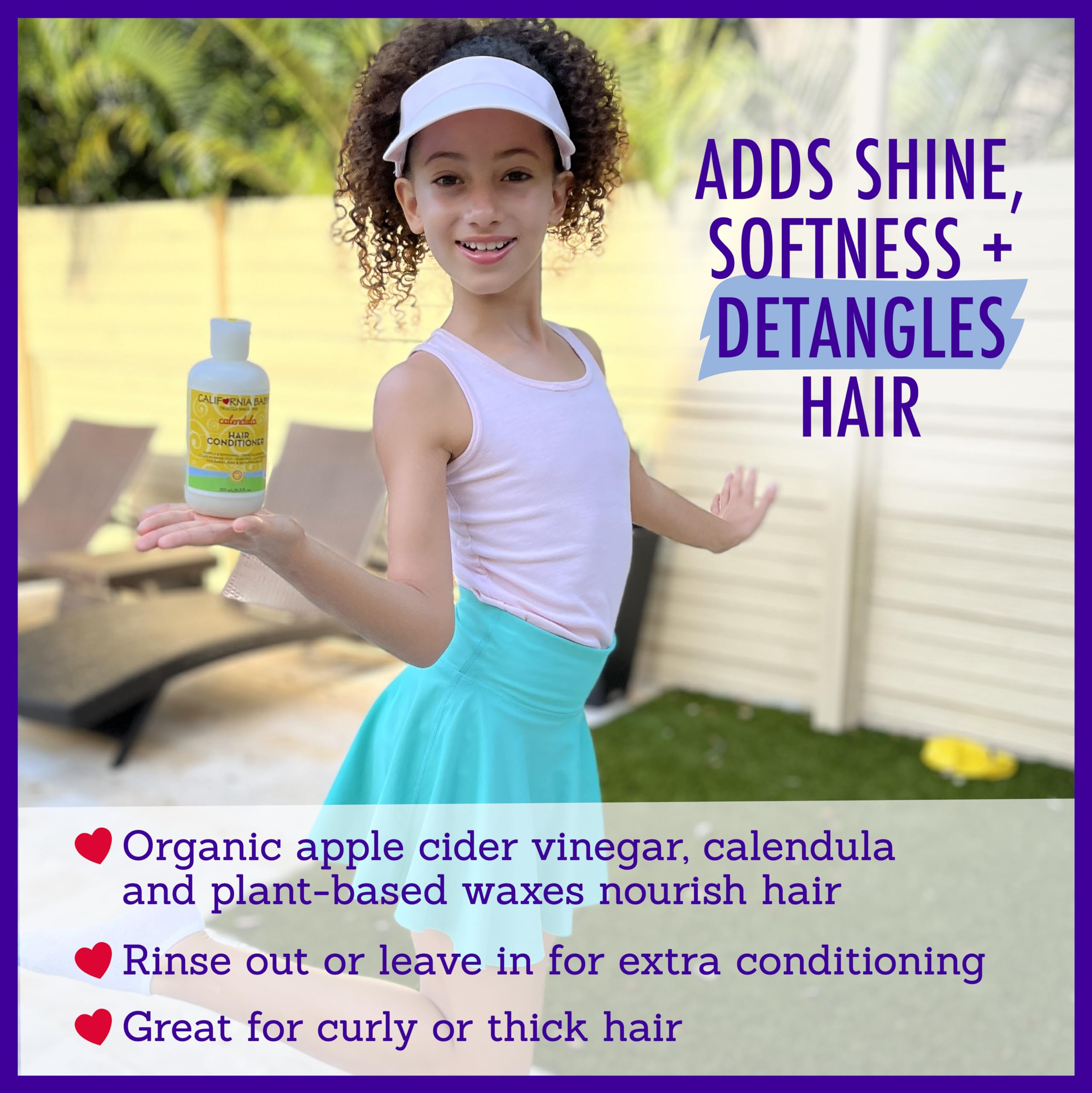 California Baby Calendula Kids Conditioner applying to damp hair for detangling.