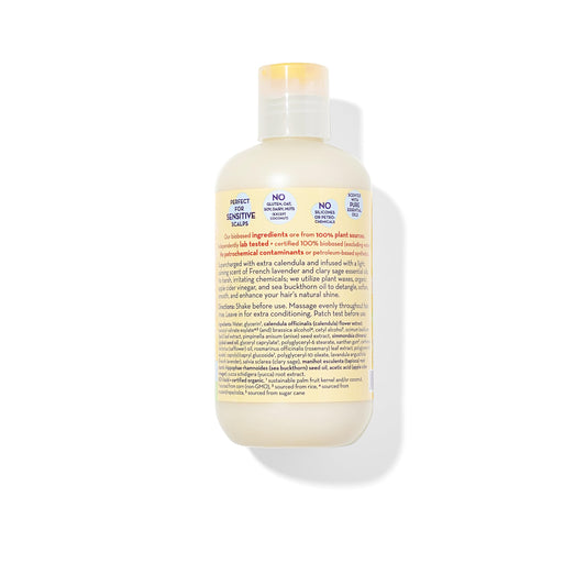 California Baby Calendula Kids Conditioner label close-up with calendula and lavender.