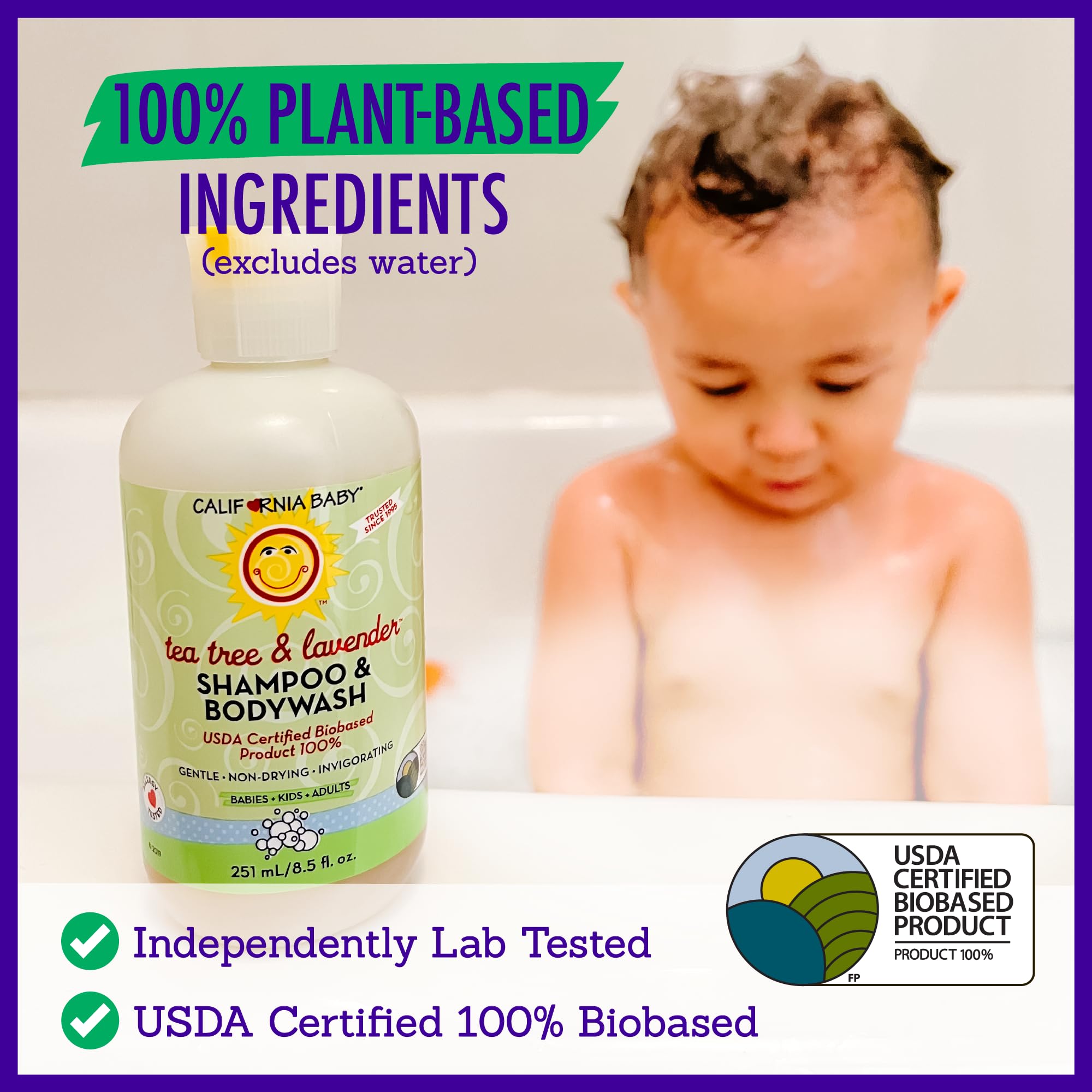 California Baby essential oil blend provides a natural, calming aroma for bath time.