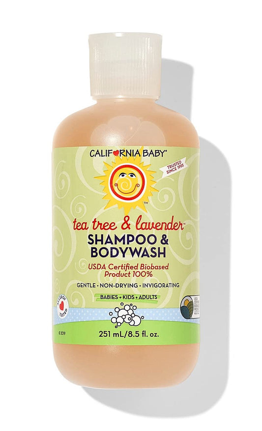 California Baby Tea Tree & Lavender bottle shows gentle plant-based cleansing.