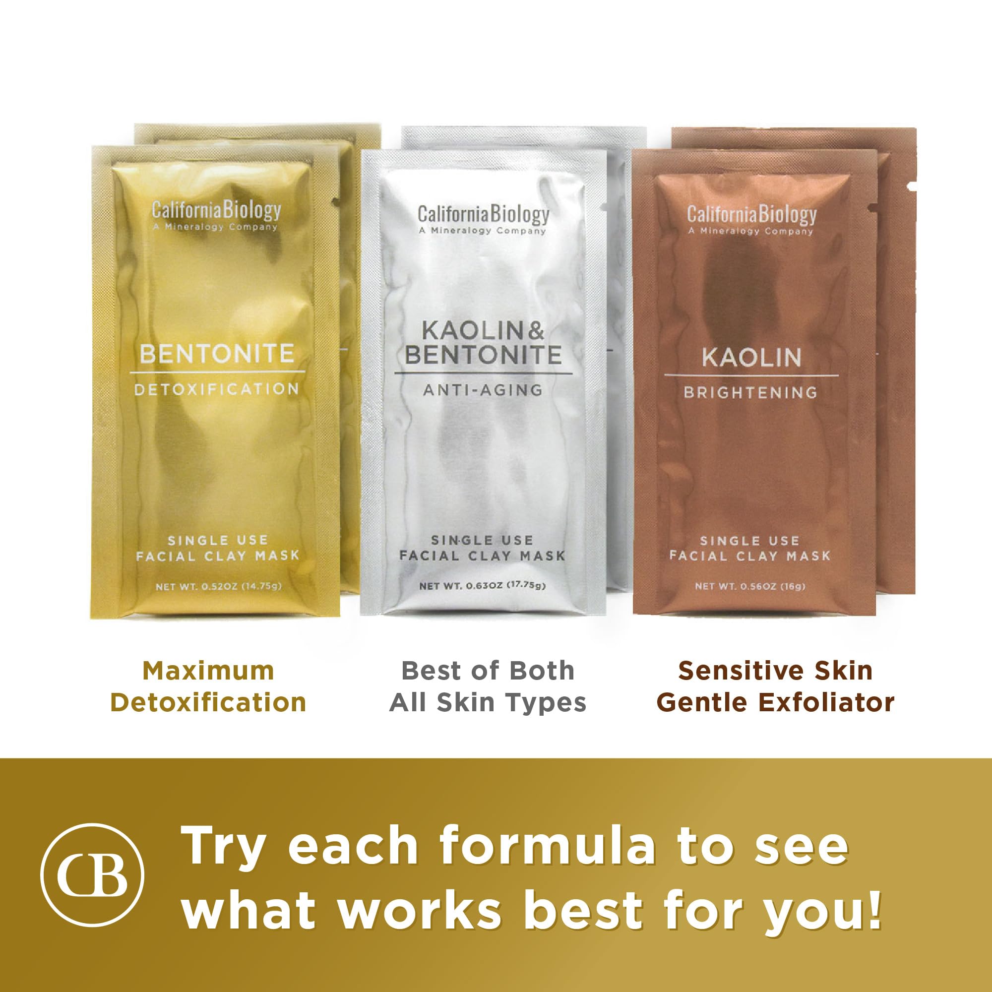 California Biology kaolin clay sachet close-up highlighting gentle cleansing for sensitive or dry skin