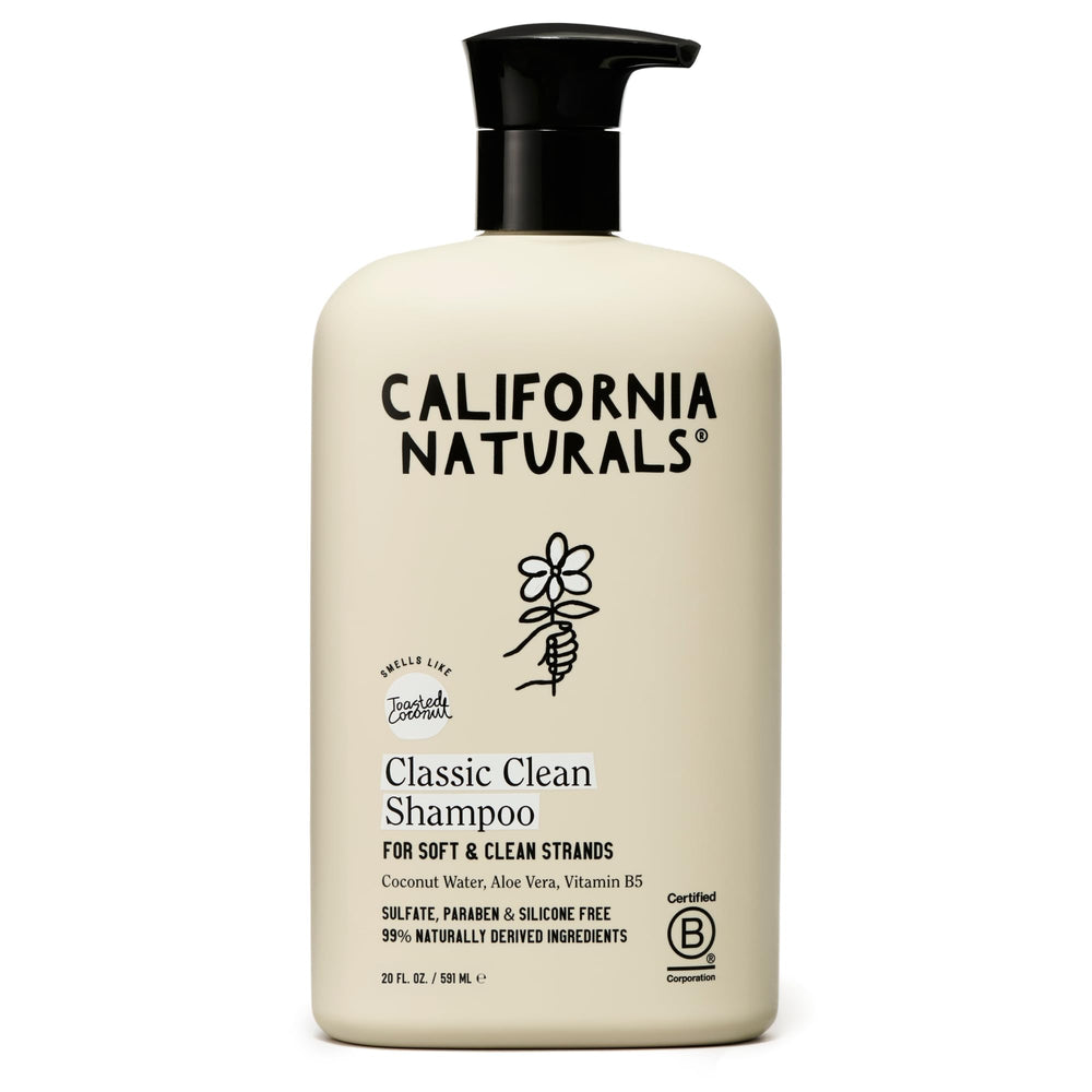 California Naturals Coconut Shampoo bottle demonstrates a gentle cleanse for all hair types.