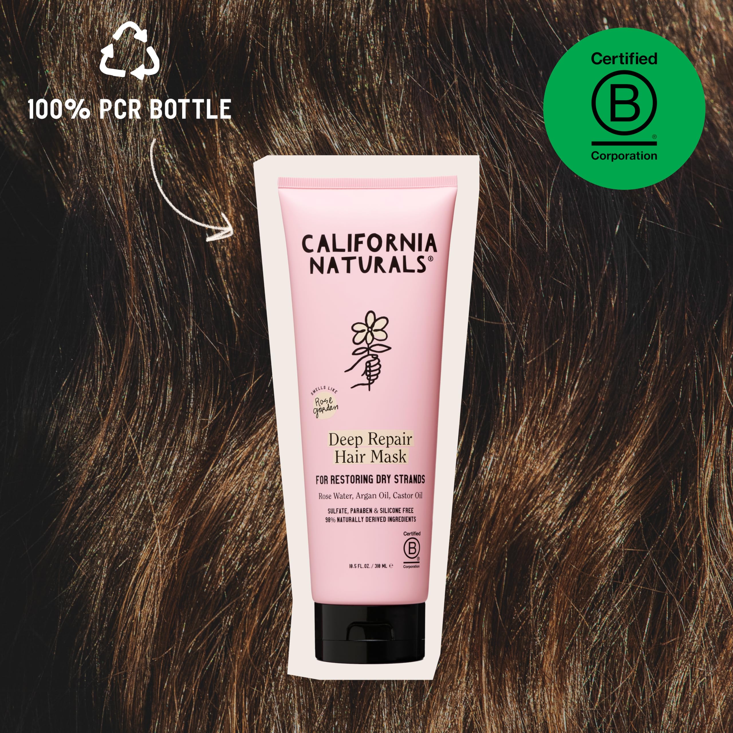 Bottle label view communicates vegan, cruelty-free credentials and eco-friendly packaging.