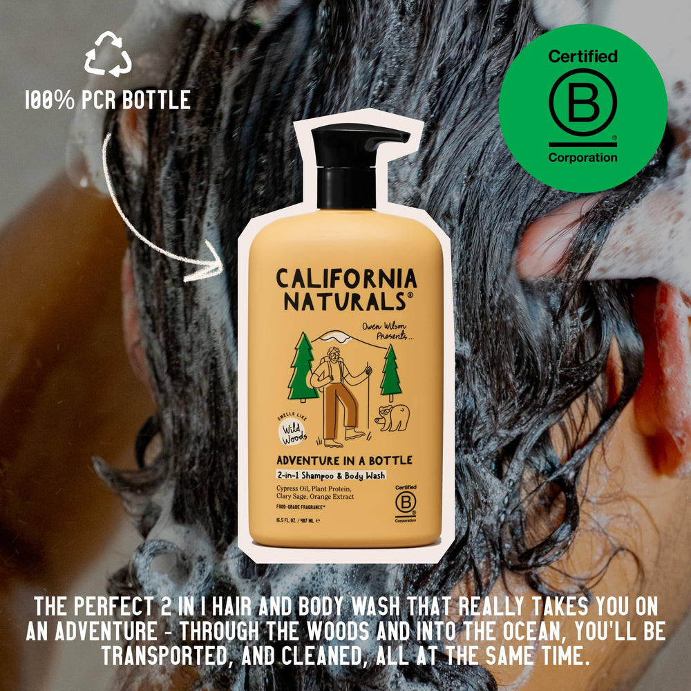California Naturals Owen Wilson 2 in 1 promotes hair and skin care in one step.