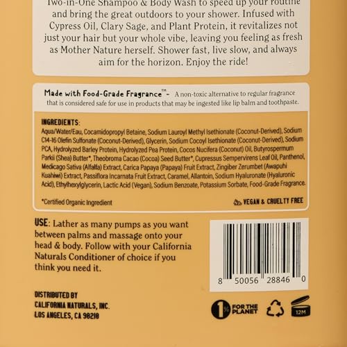 California Naturals Owen Wilson 2 in 1 lather foams evenly for quick showers.